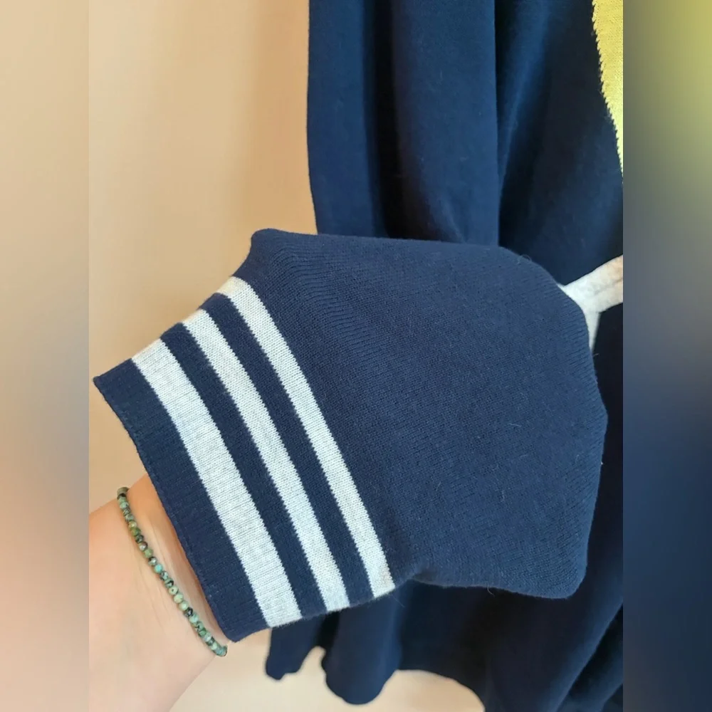 Lisa Todd Heart Throb Navy Lime Green Heart Long Sleeve Cotton Sweater Top
